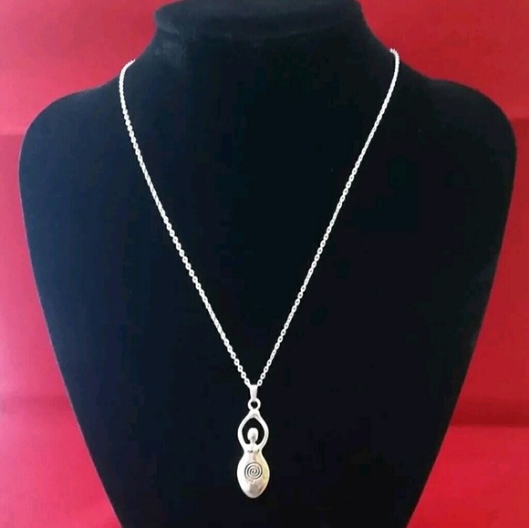 goddess fertility charm necklace small/ large silver tone diety spiral w stones - Picture 2 of 13